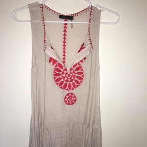 Red and Tan loose fitting tunic top